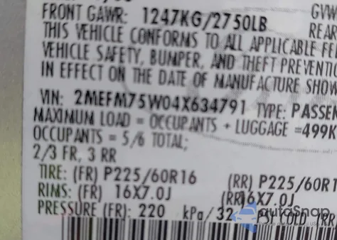 2004 Mercury Grand Marquis Ls from USA, damaged, VIN 2MEFM75W04X634791